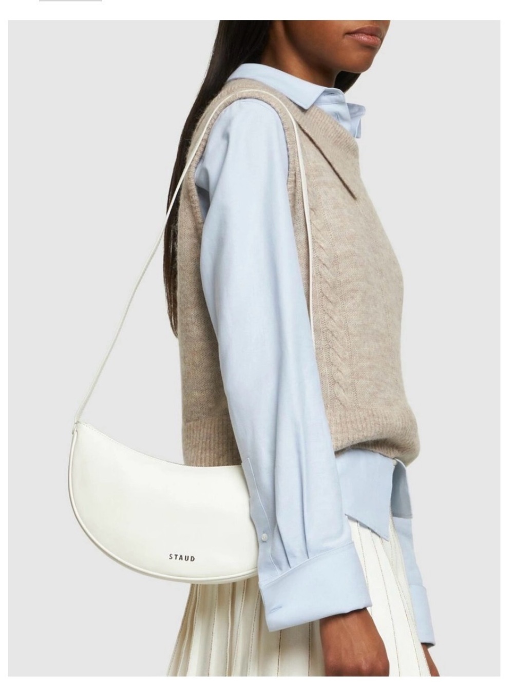 STAUD White Crescent Shoulder Bag